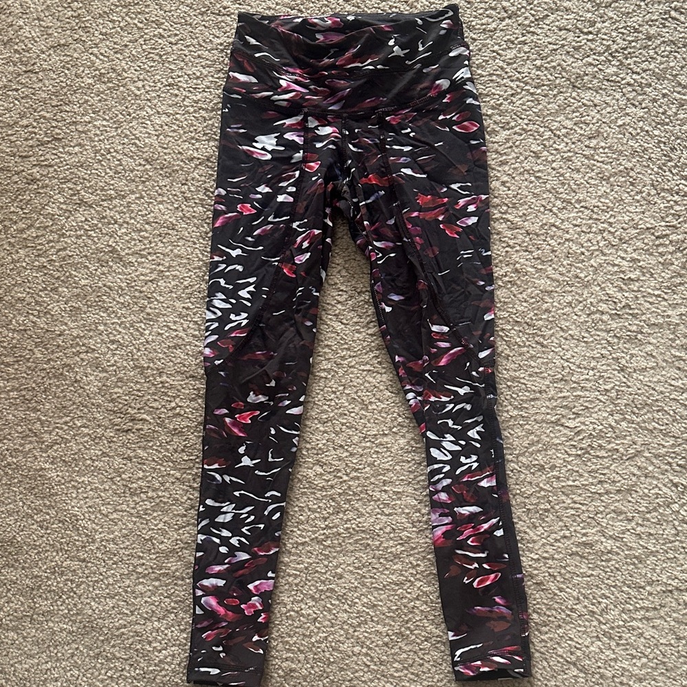 Varley Black Leggings with Pink and White Pattern